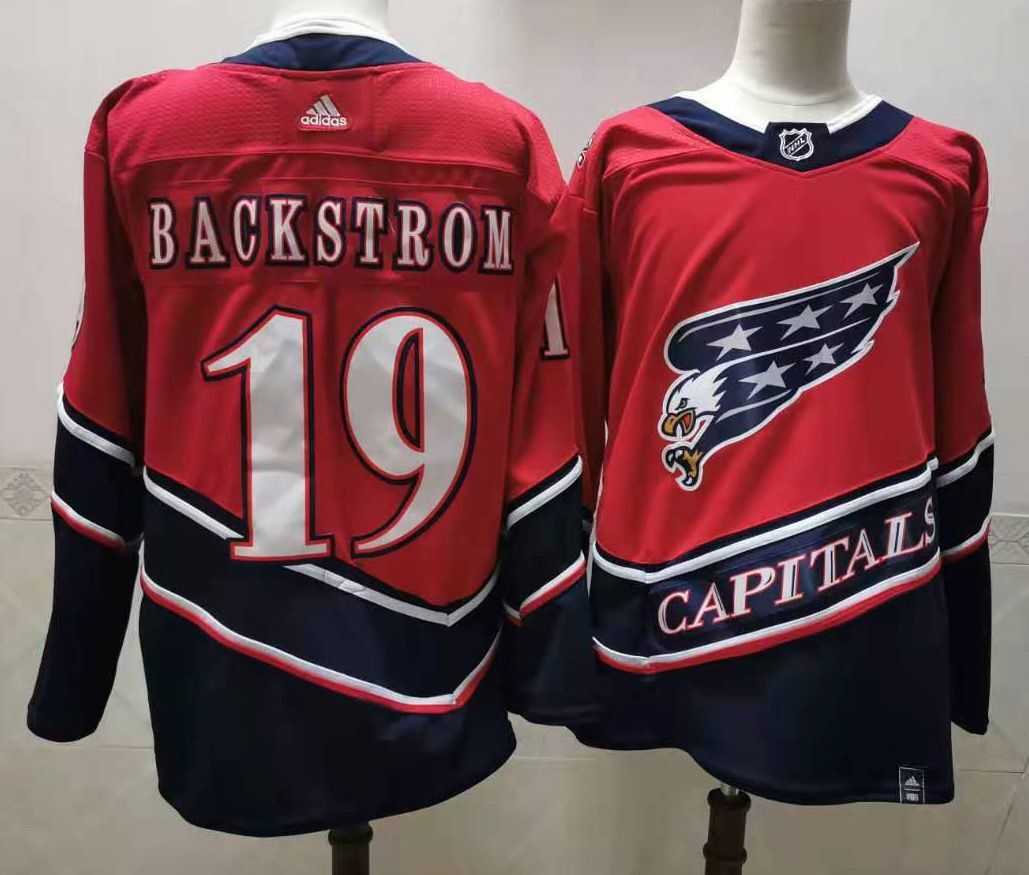 Men Washington Capitals 19 Backstrom Red Throwback Authentic Stitched 2020 Adidias NHL Jersey